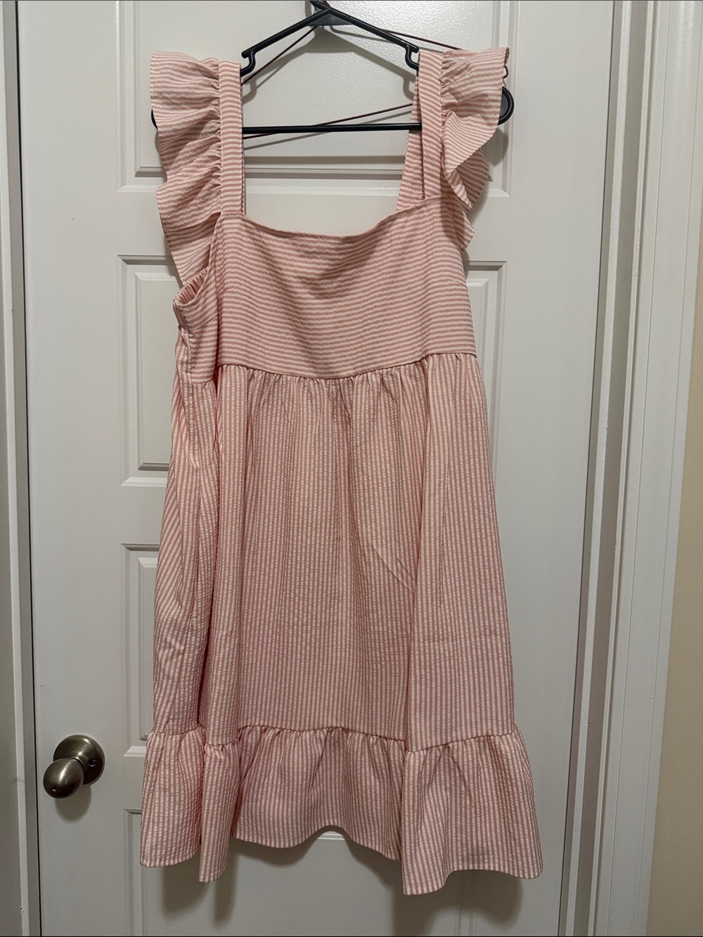 Ces Femme Light Pink Striped Ruffle Strap Sundress